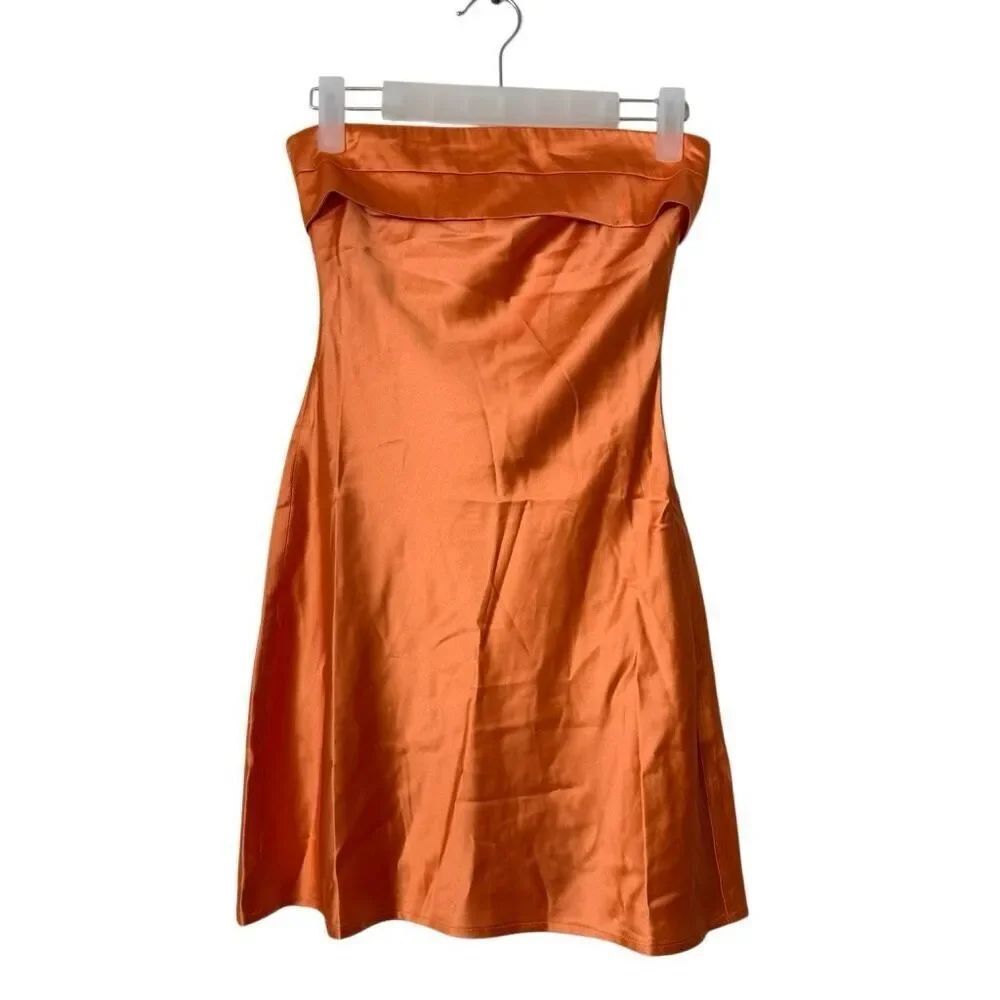 NWT Beginning Boutique Annie Satin Strapless Fit & Flare Mini Dress Orange Sz 0